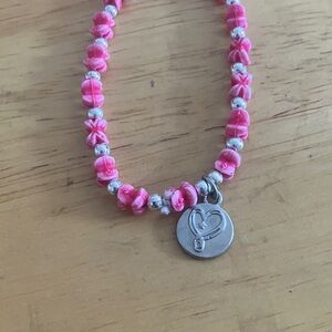 Pink Beaded Bracelet with Heart Charm